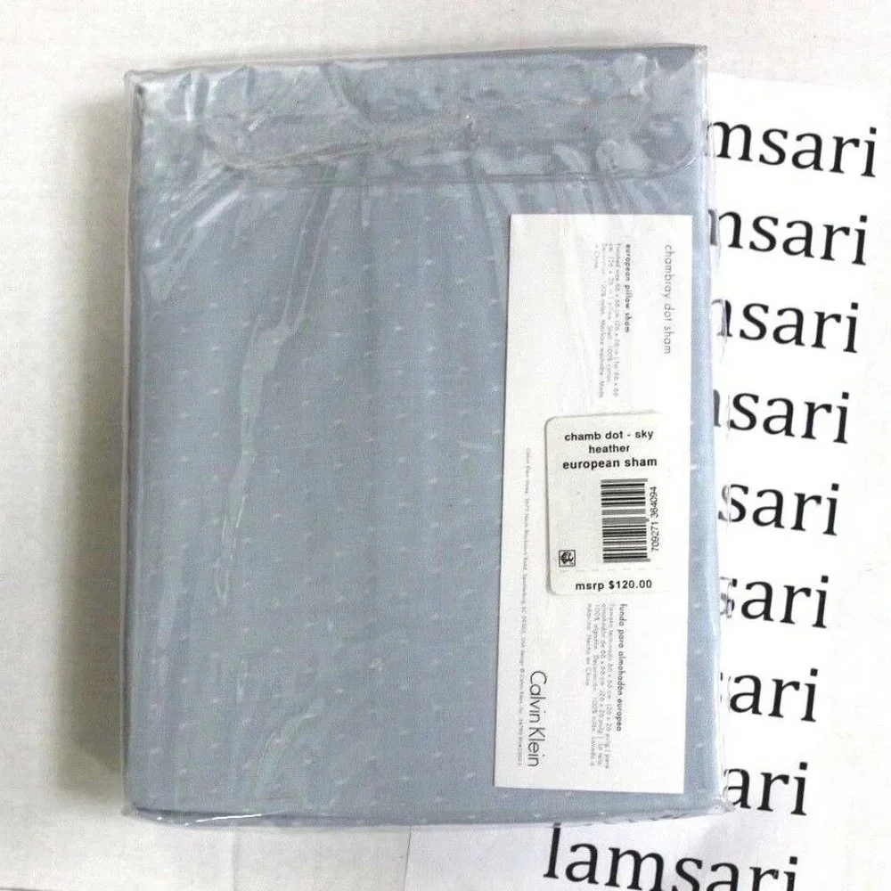 Calvin Klein One Euro Pillow Sham Chambray Dots Pom Pom Trim